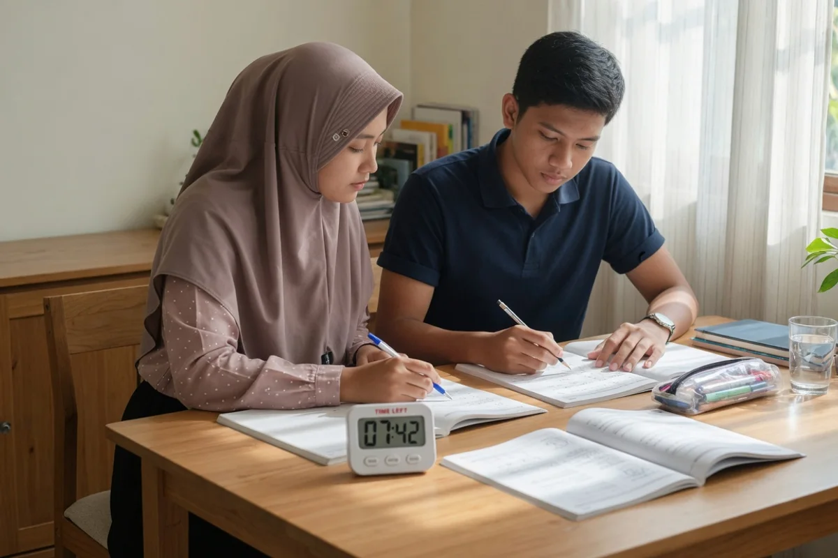 Tutor Exademy mendampingi calon taruna asal Makassar berlatih soal akademik dan menyusun jadwal kesamaptaan untuk satu siklus seleksi taruna Akademi Militer
