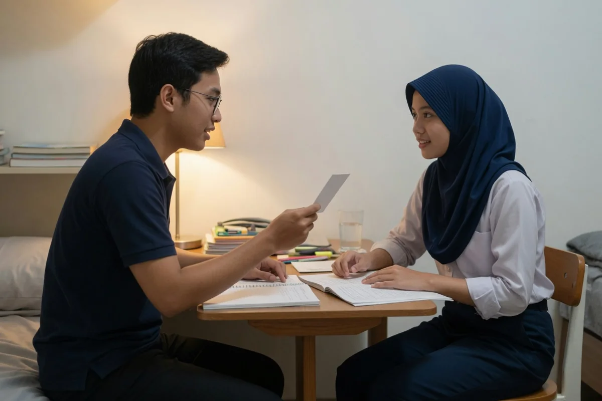 Tutor privat Exademy mendampingi calon taruna dari Batam menyusun kalender persiapan seleksi AKPOL sambil berlatih soal akademik dan wawancara menjelang pendaftaran di Polda Kepulauan Riau