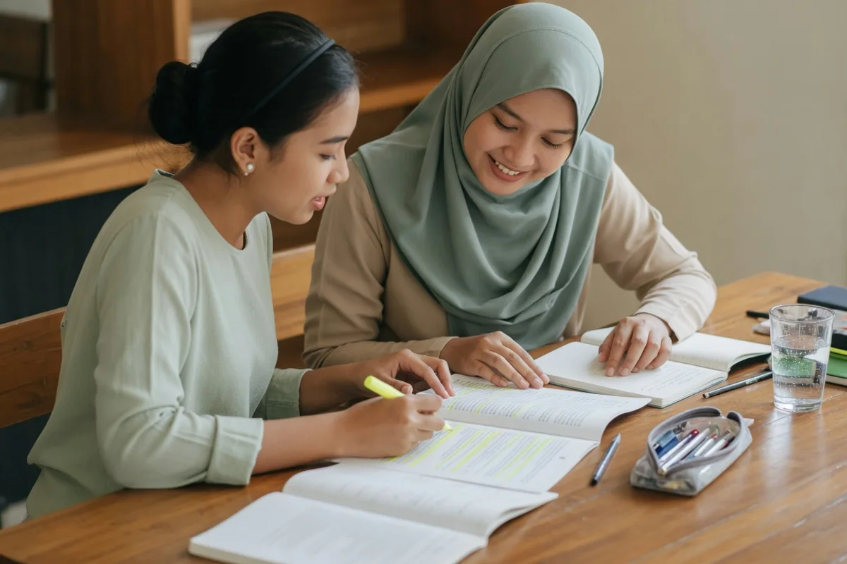 Tutor Exademy menggladi calon taruna dari Surabaya lewat simulasi SKD CAT BKN 110 soal di laptop, bagian dari bimbel sekolah kedinasan Surabaya menuju PKN STAN, IPDN, dan sipencatar Kemenhub