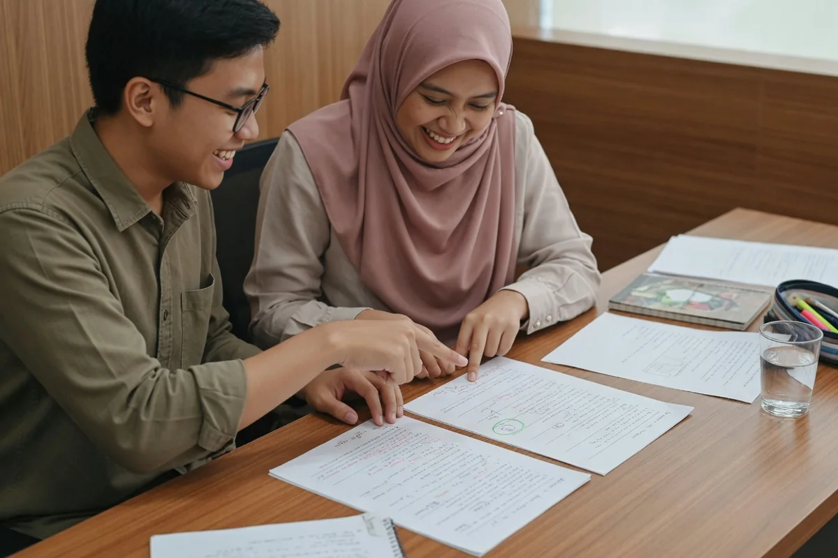 Peserta bimbel tes BUMN Yogyakarta berlatih soal Tes Kemampuan Dasar verbal, numerik, dan figural di depan layar komputer bersama tutor Exademy di Sleman.