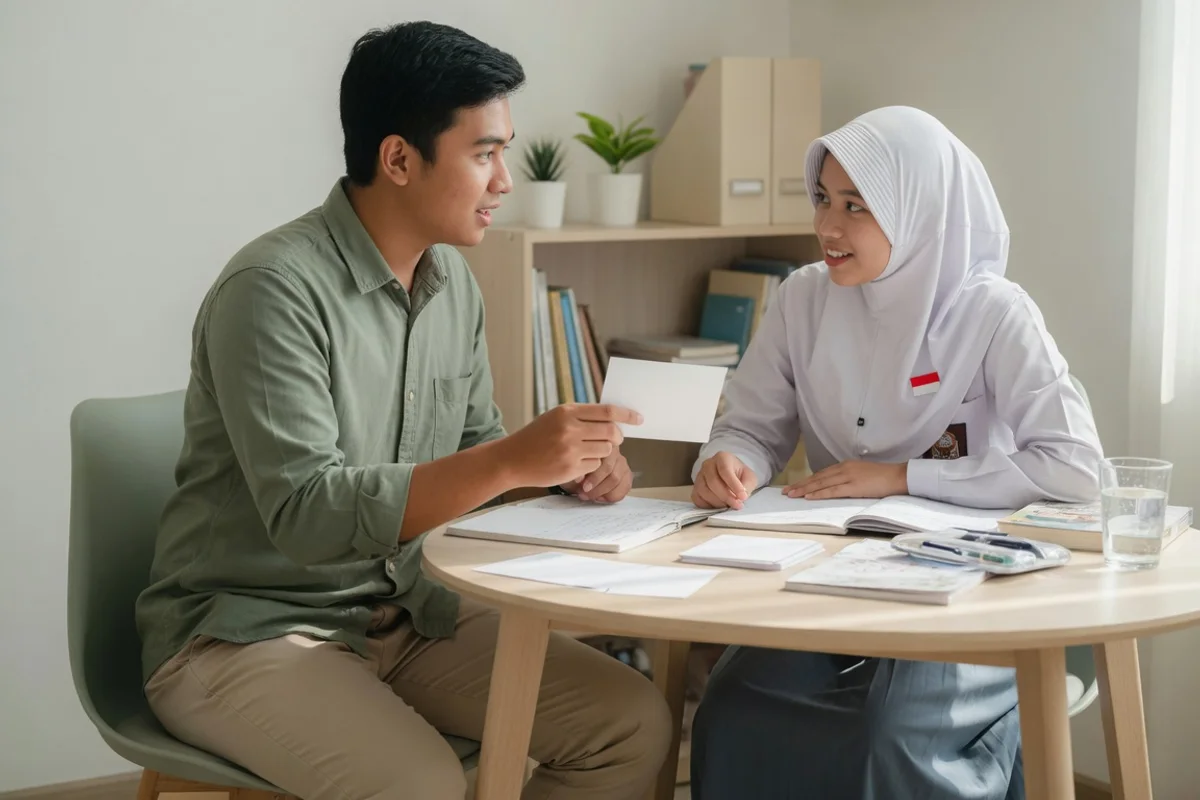 Peserta bimbel UTUL UGM Yogyakarta berlatih soal Tes Potensi Akademik dan Tes Kemampuan Akademik di depan layar simulasi ujian berbasis komputer bersama tutor privat Exademy.
