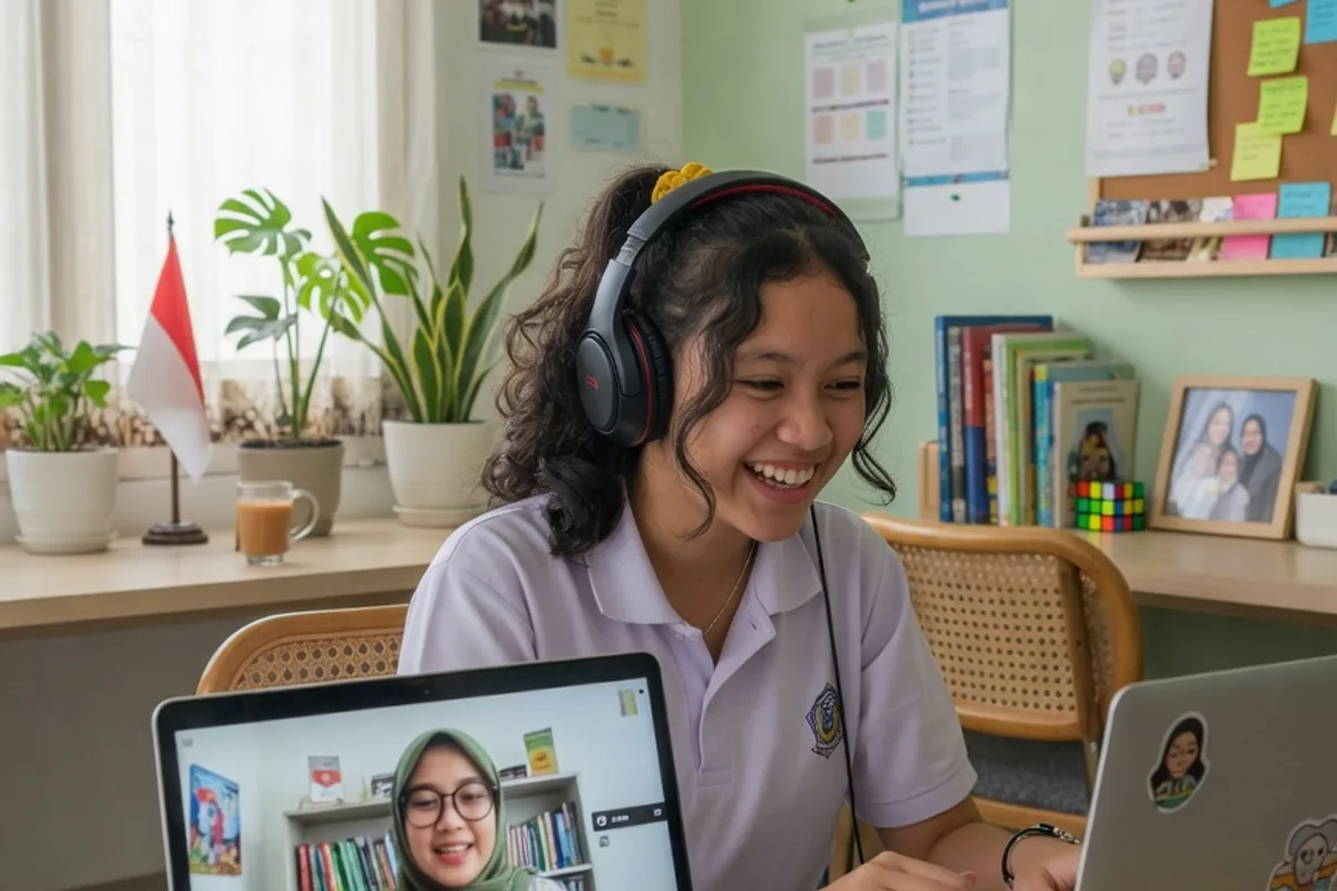 Siswa les privat online Exademy belajar satu tutor satu siswa lewat video call dengan tutor terkurasi