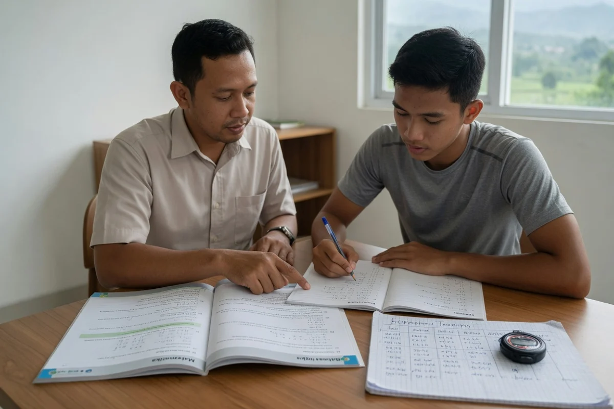 Tutor Exademy membimbing satu calon taruna Akmil lulusan SMA berlatih soal tes akademik dan jasmani persiapan seleksi taruna TNI AD Akademi Militer Magelang