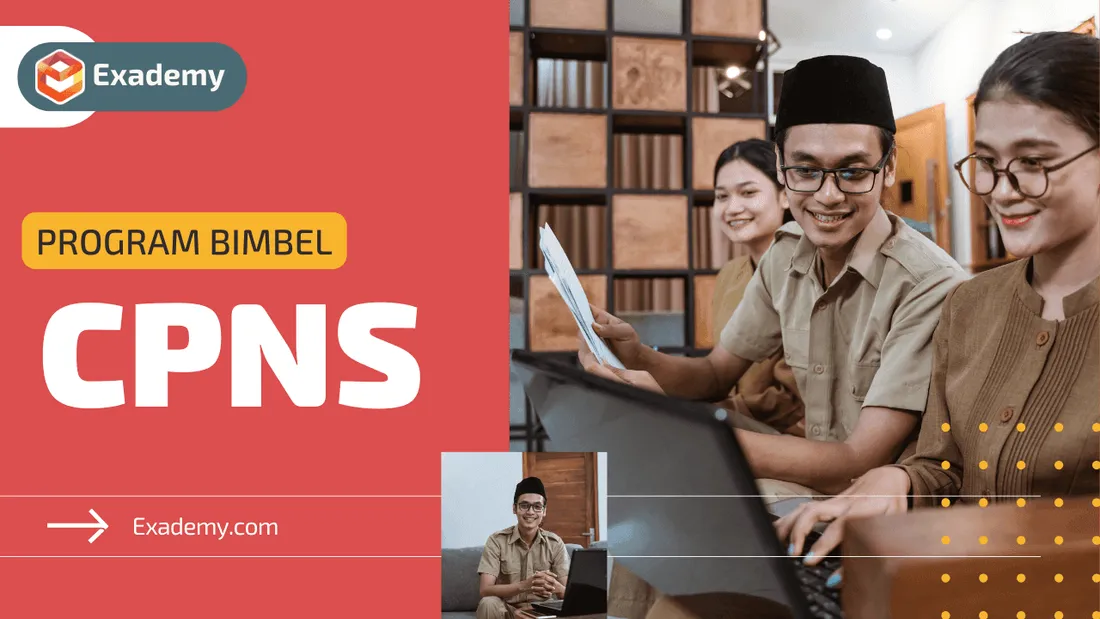 Banner program bimbel CPNS SKB Exademy dengan siswa belajar persiapan seleksi ASN