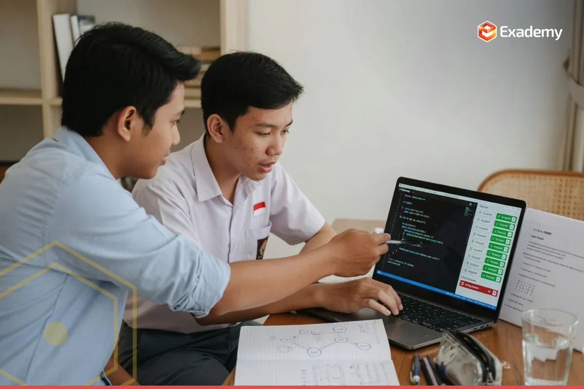 Tutor mendampingi siswa SMA menulis kode C++ dan algoritma graf untuk persiapan OSN Informatika di Exademy
