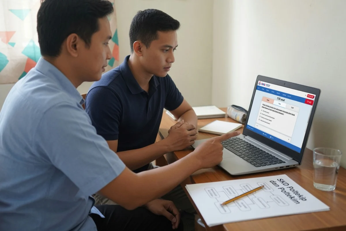 Tutor Exademy mendampingi satu calon taruna lulusan SMA berlatih simulasi SKD CAT BKN untuk persiapan ujian masuk Poltekip dan Poltekim (kedinasan Kemenkumham) di Exademy