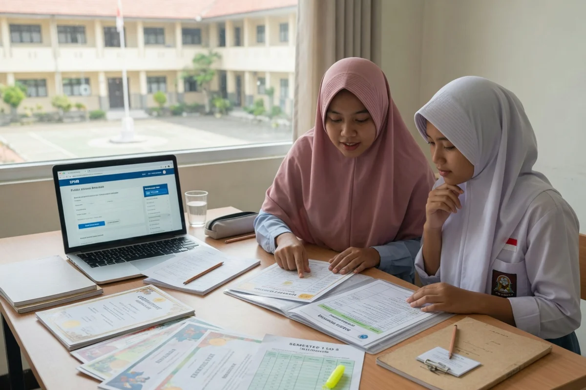 Tutor Exademy mendampingi siswa SMP menyusun portofolio piagam prestasi dan nilai rapor untuk persiapan SPMB PPDB jalur prestasi seleksi masuk sekolah negeri