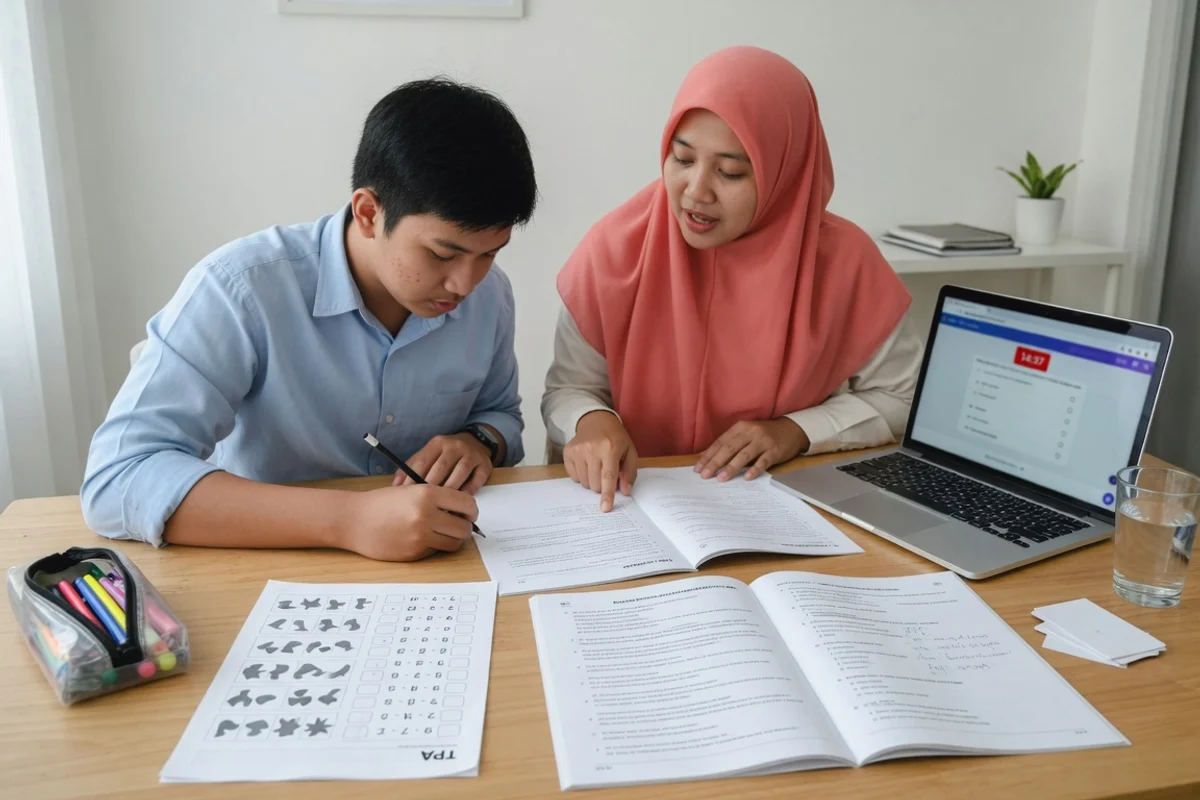 Tutor Exademy mendampingi satu lulusan SMA berlatih soal TPA penalaran figural numerik dan Tes Bahasa Inggris structure dan reading comprehension untuk persiapan ujian PKN STAN SPMB di Exademy